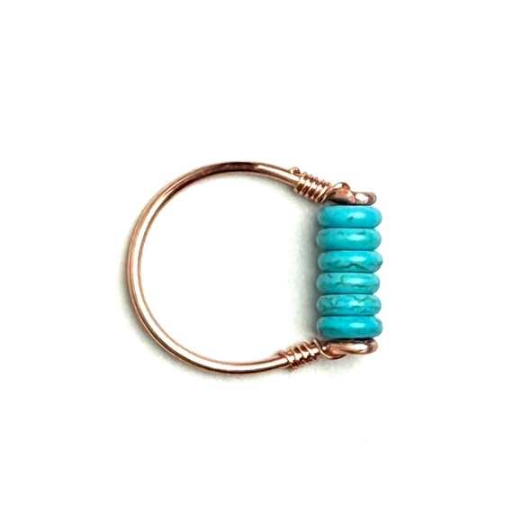 Hand Crafted Copper Wire Line Ring Turquoise Wagnerite Stone Beads NEW Size 8 - Picture 6 of 8